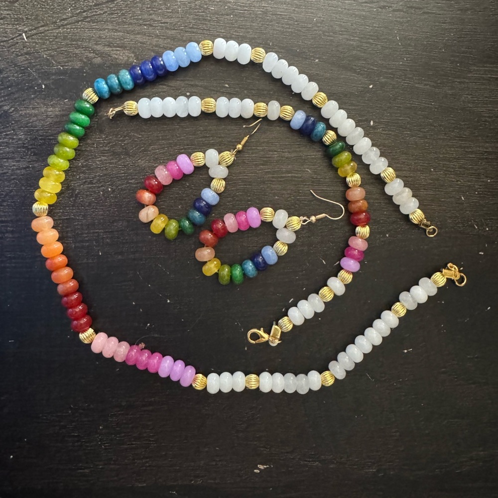 Colorful Gemstone Beaded Necklace, Bracelet and Earring Set
